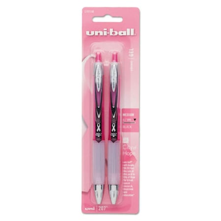 Vertex UBC 0.7 mm Medium Black Ink Pink Barrel Signo 207 Retractable Gel Pen, 2PK VE3750198